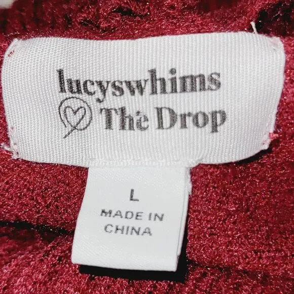 The Drop Lucyswhims Sweater Large Red Side Button Turtleneck Cropped Balloon - Picture 6 of 12